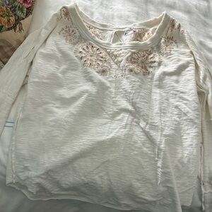 Embroidered Cream Free People Women's Top